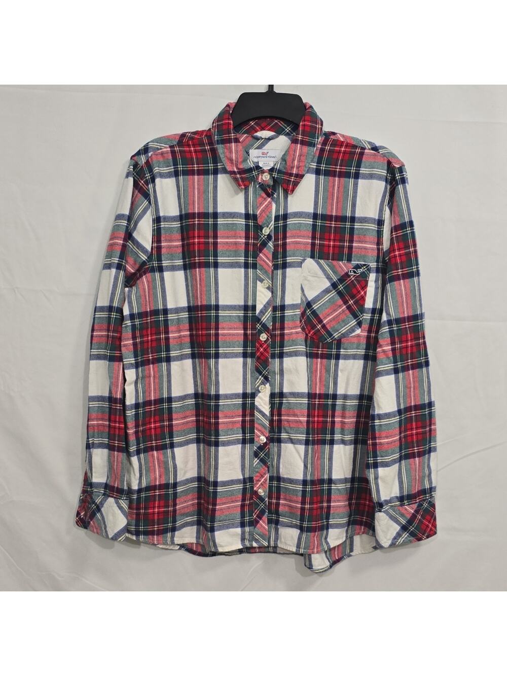 Vineyard Vines Womens 16 Plaid Flannel Shirt Red Green Blue Cotton Long Sleeve